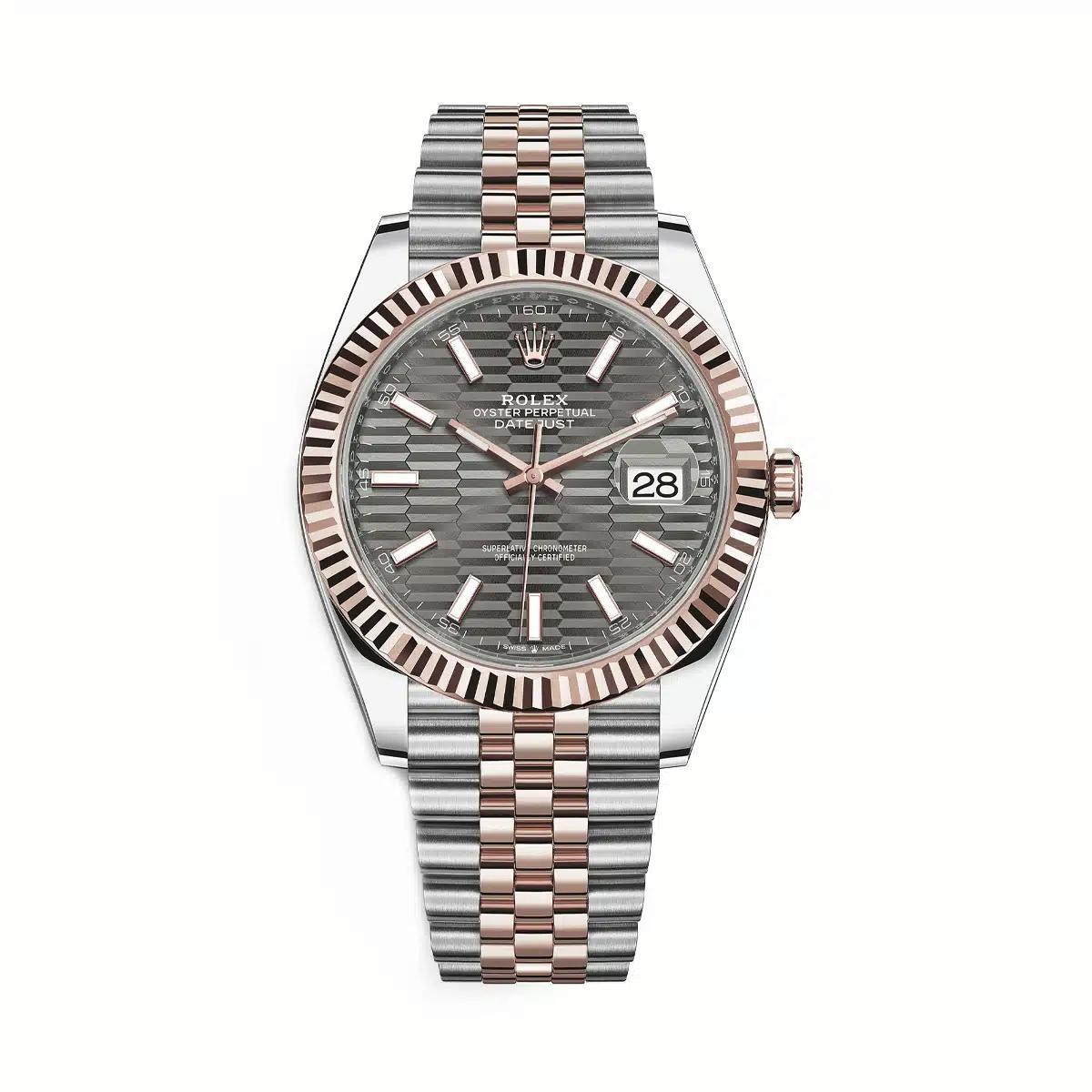 Đồng Hồ Rolex Datejust 126331 Slate Fluted Motif 41mm Nam Xám Vàng Hồng