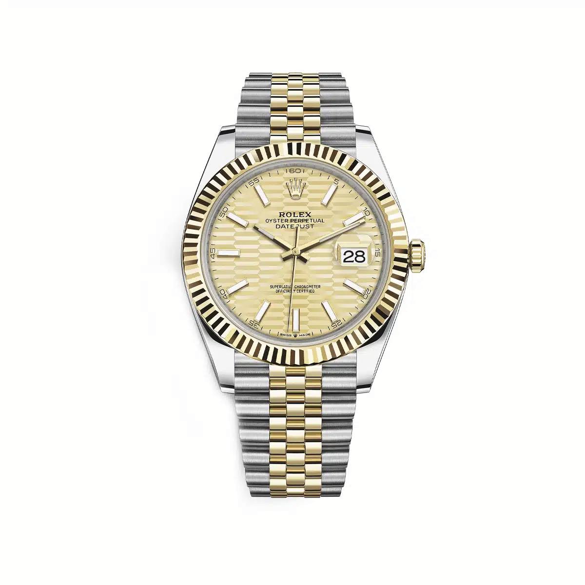 Đồng Hồ Rolex Datejust 126333 Champagne Fluted Motif 41mm Nam Vàng Xám