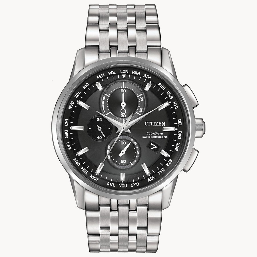 Đồng Hồ Citizen World Chronograph A-T Nam Xám Đen