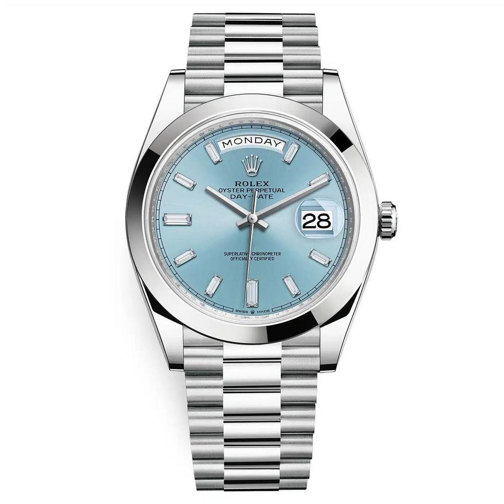 Đồng Hồ Rolex Day-Date 228206 Ice Baguette 40mm Nam Xanh Xám