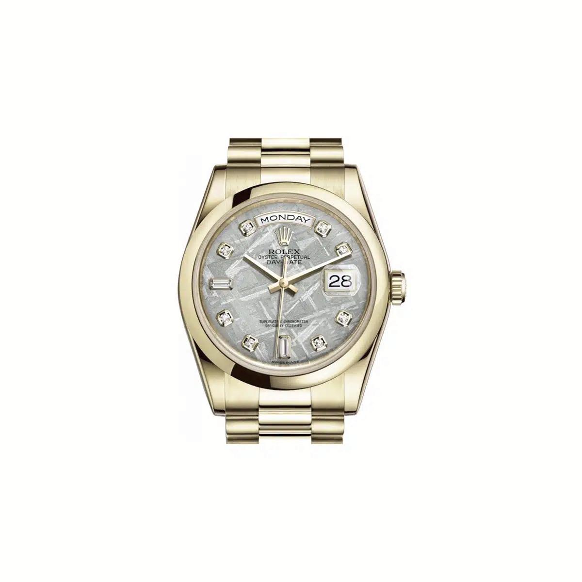 Đồng Hồ Rolex Day-Date 118208 Meteorite Diamond Dial 36mm Nam Xám Vàng