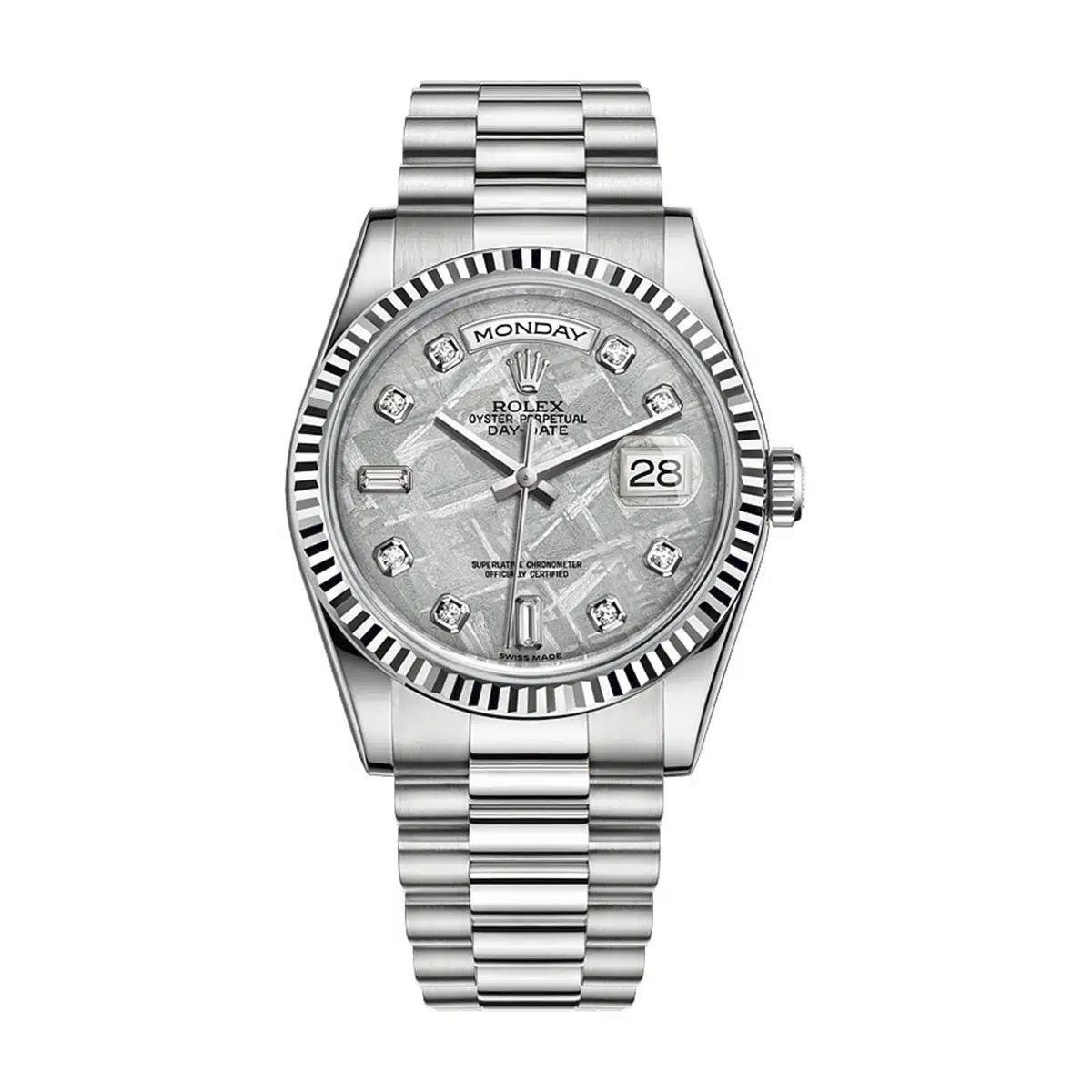 Đồng Hồ Rolex Day-Date 118239 Meteorite Diamond Dial 36mm Nam Xám