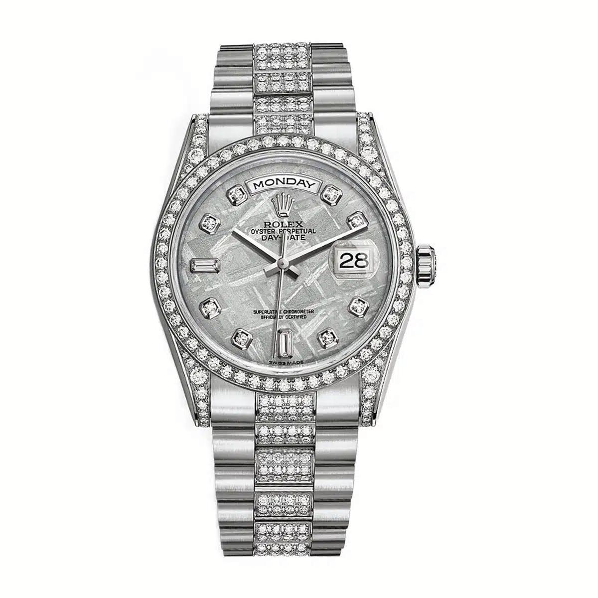 Đồng Hồ Rolex Day-Date 118389 Meteorite Diamond Dial 36mm Nam Xám