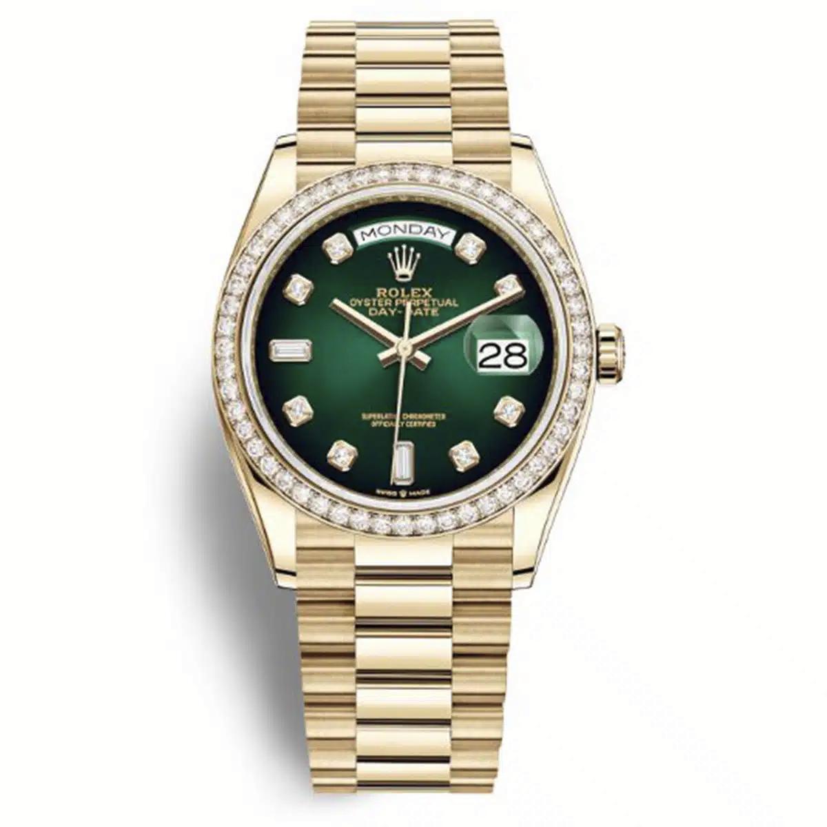 Đồng Hồ Rolex Day-Date 128348Rbr Diamond Dial 36mm Nam Xanh Lá Vàng