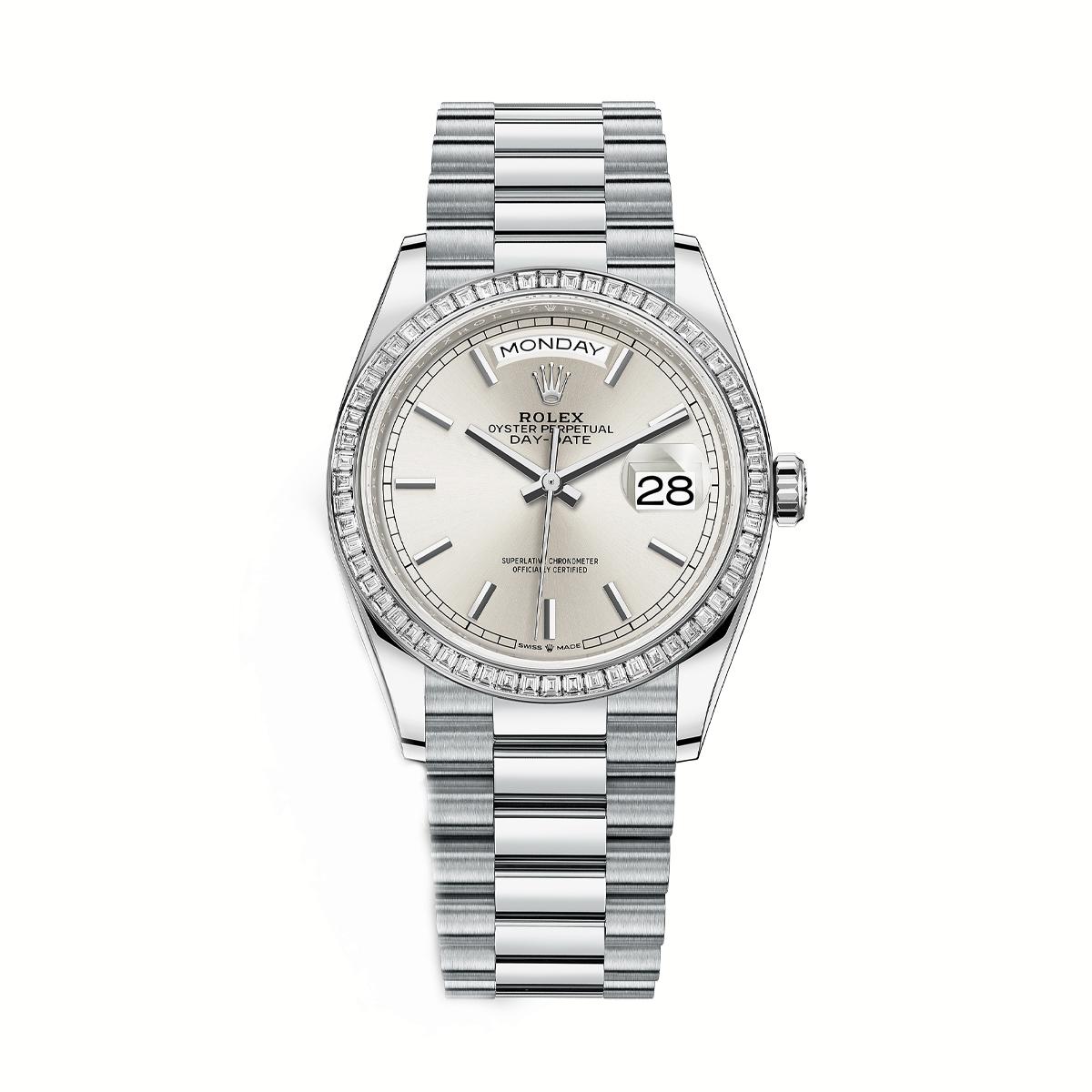 Đồng Hồ Rolex Day Date 128396Tbr Dial Diamond 36mm Nam Xám Bạc