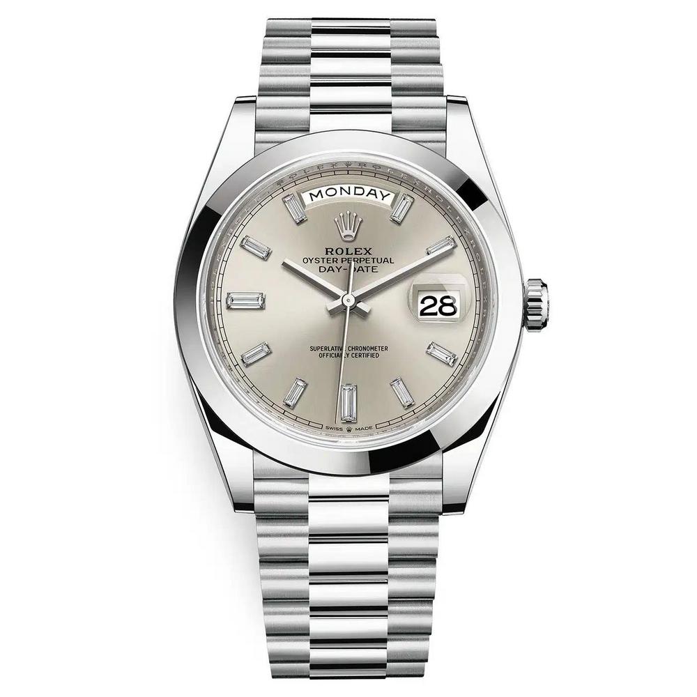 Đồng Hồ Rolex Day-Date 228206 Baguette 40mm Nam Xám Bạc