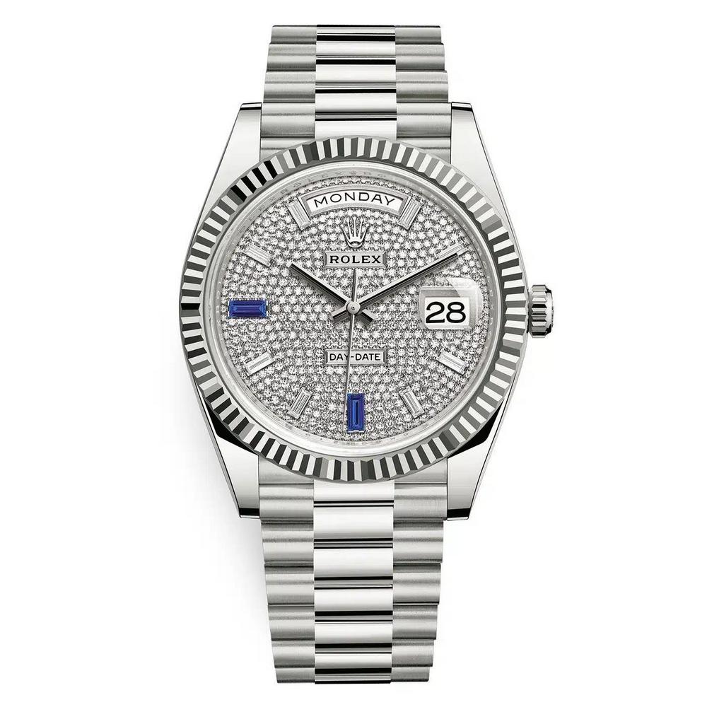 Đồng Hồ Rolex Day-Date 228239 Paved Baguette Diamond Dial 40mm Nam Xám