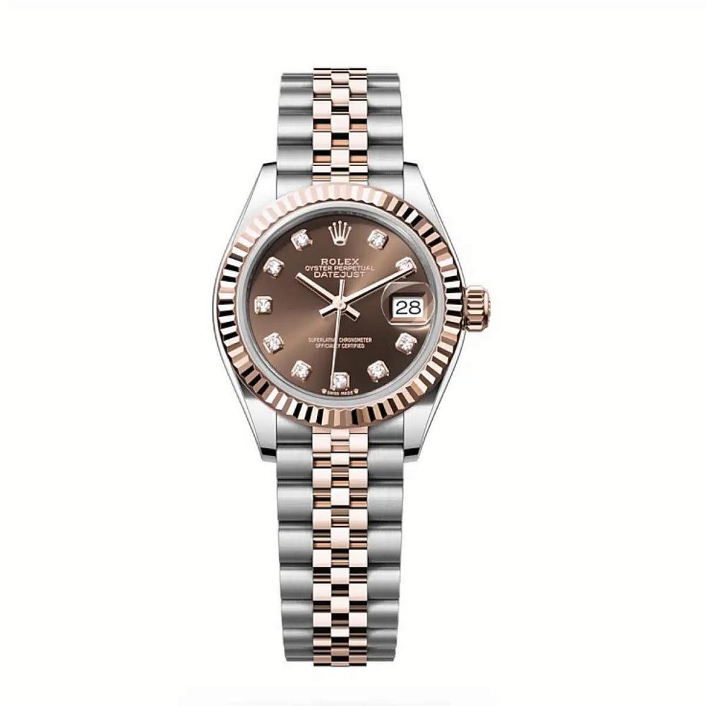 Đồng Hồ Rolex Lady-Datejust 279171 Diamond 28mm Nữ Nâu Vàng Hồng Xám