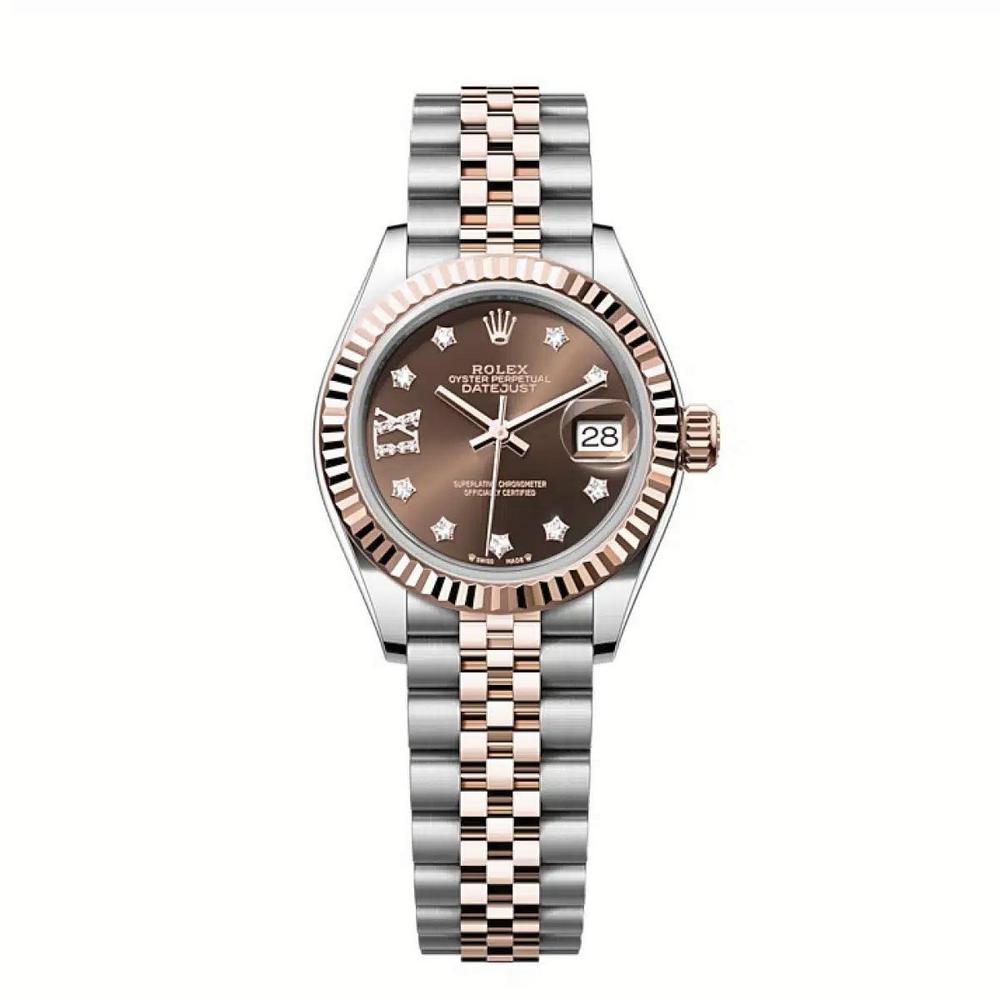 Đồng Hồ Rolex Lady-Datejust 279171 Diamond 28mm Nữ Xám Nâu Vàng Hồng