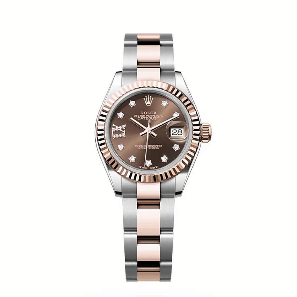 Đồng Hồ Rolex Lady-Datejust 279171 Diamond 28mm Nữ Nâu Xám Vàng Hồng