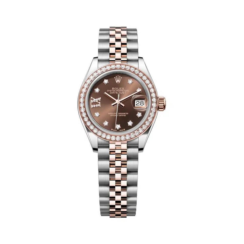 Đồng Hồ Rolex Lady-Datejust 279381Rbr-0003 Diamonds Dial 28mm Nữ Nâu Xám Vàng Hồng