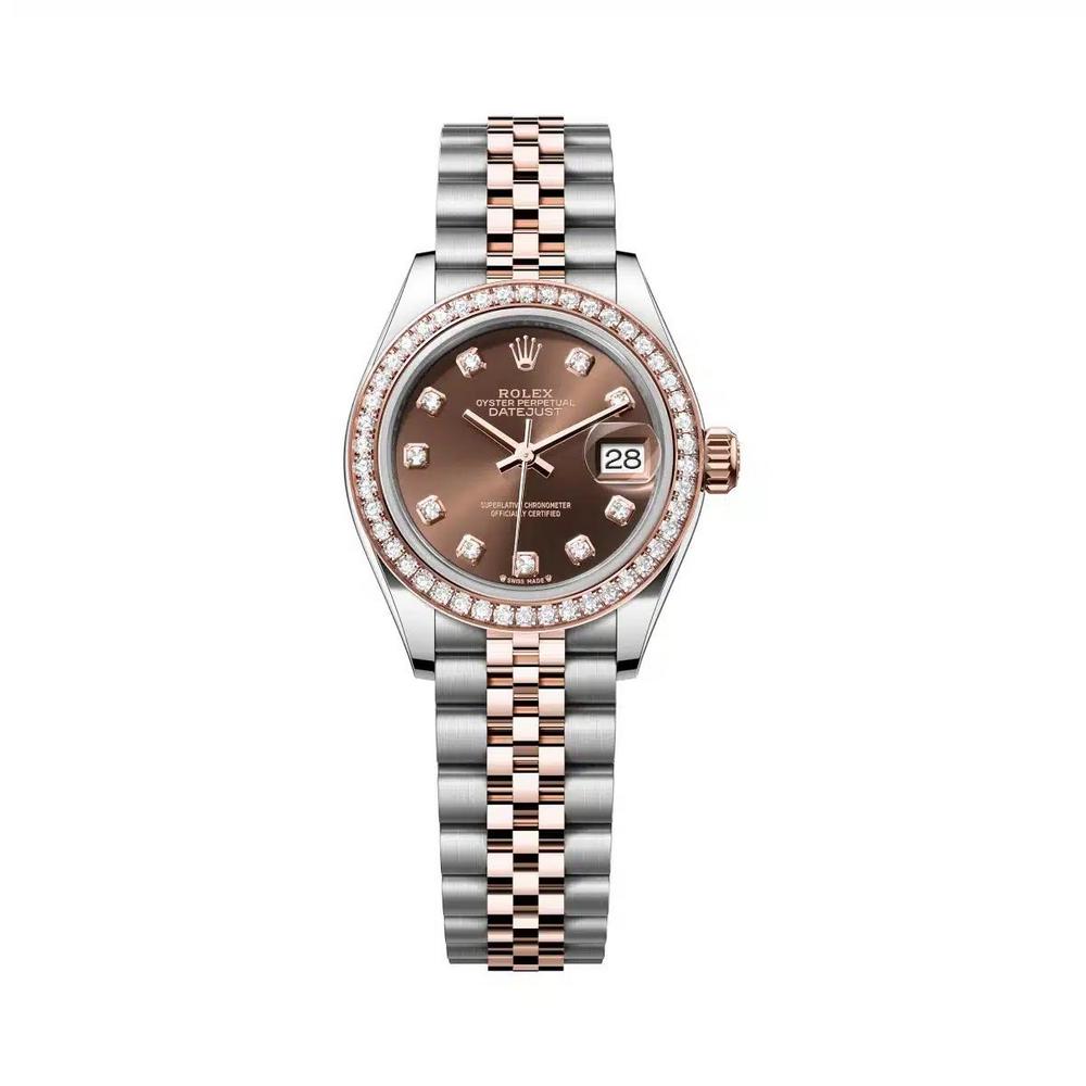 Đồng Hồ Rolex Lady-Datejust 279381Rbr-0011 Diamonds Dial 28mm Nữ Nâu Xám Vàng Hồng