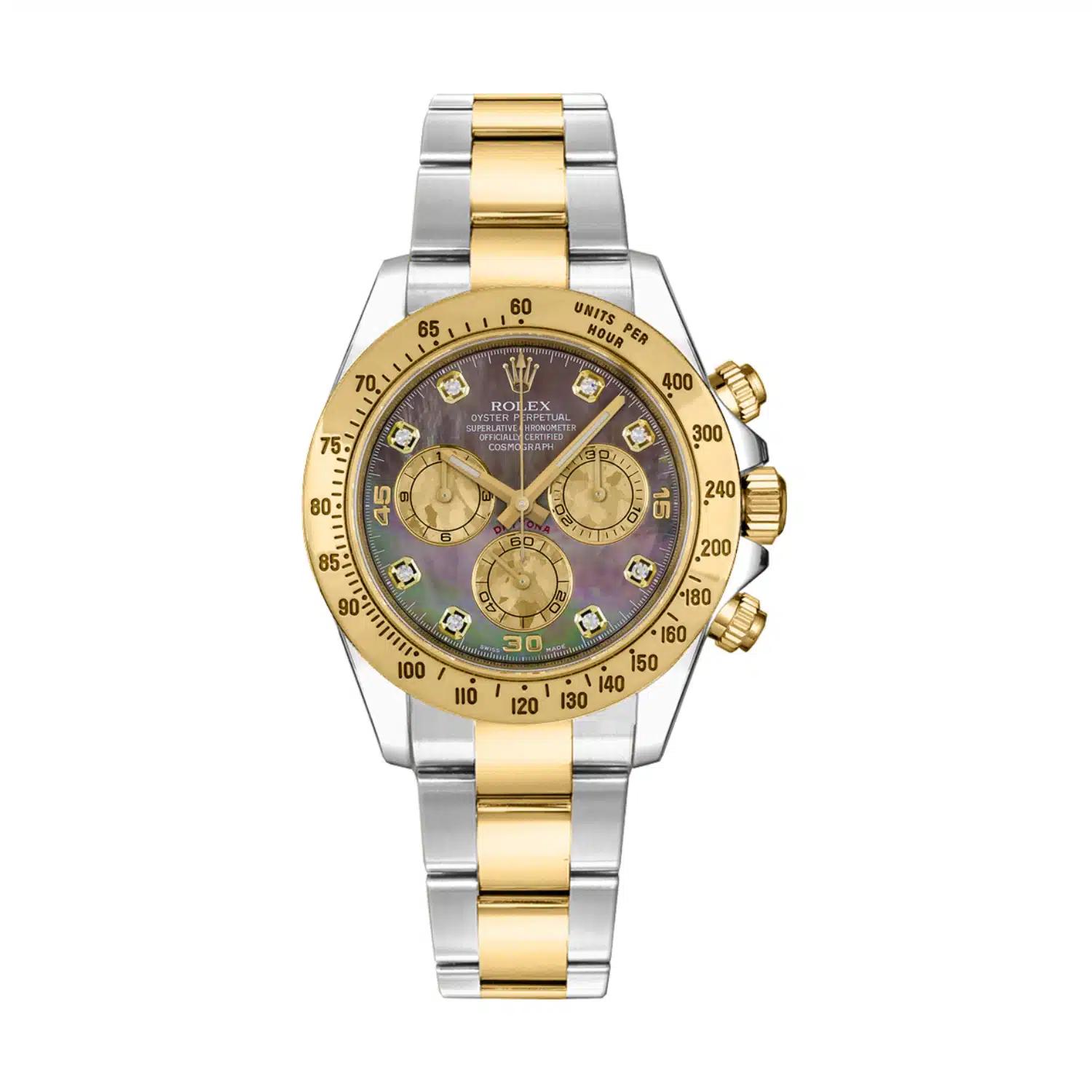 Đồng Hồ Rolex Cosmograph Daytona 116523 MOP Diamonds Dial 40mm Nam Vàng Xám