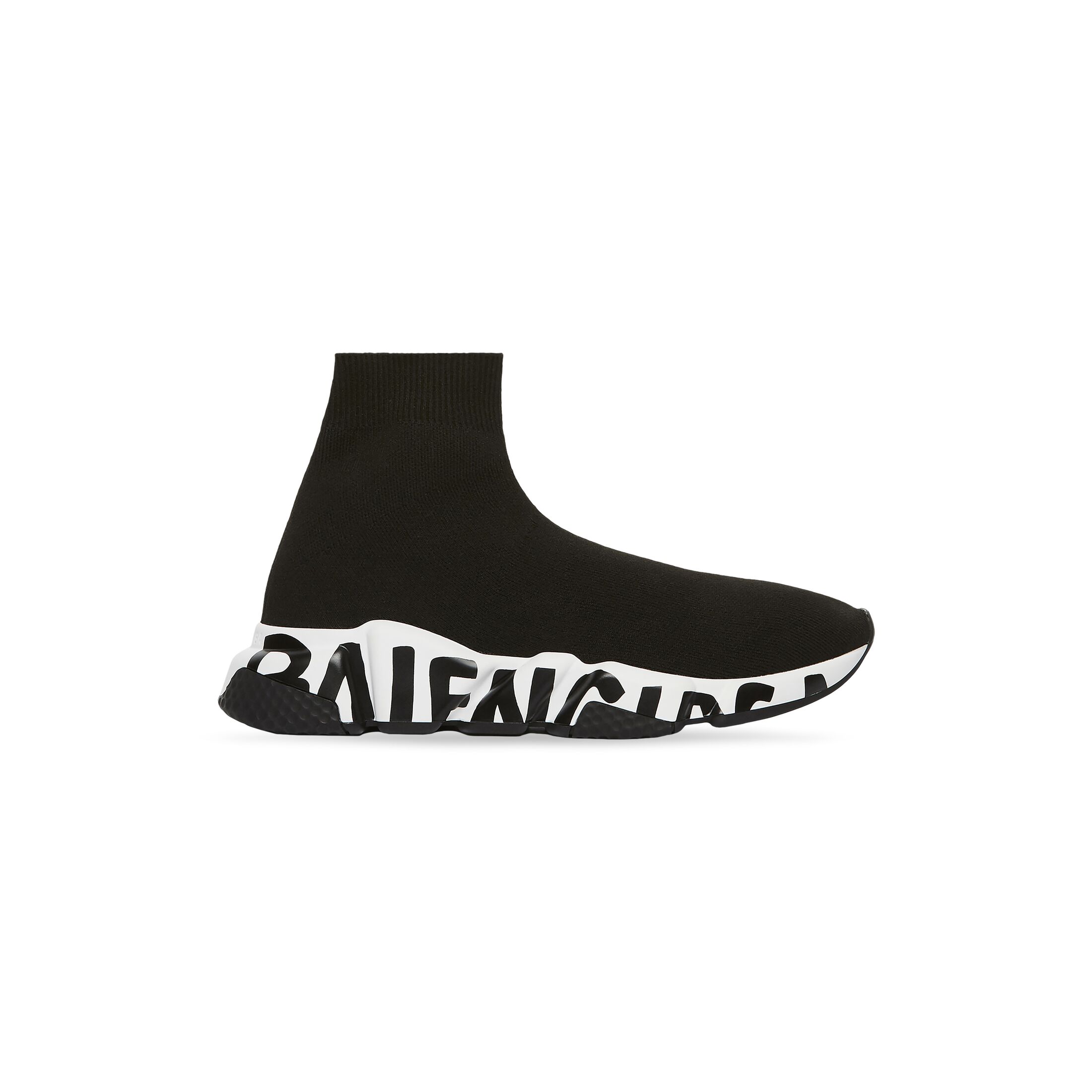 Giày Balenciaga Speed Recycled Knit Graffiti Sneaker Nữ Đen Trắng