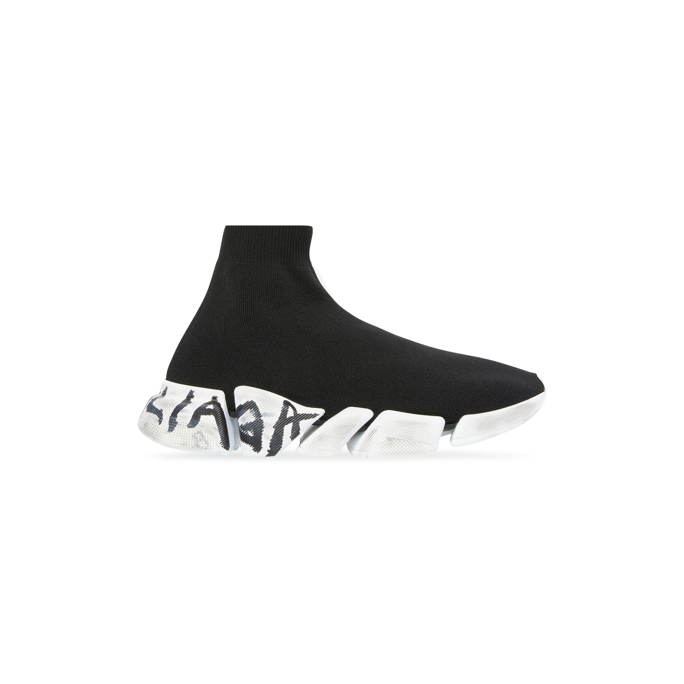 Giày Balenciaga Speed 2.0 Graffiti Recycled Knit Sneaker Nữ Đen Trắng