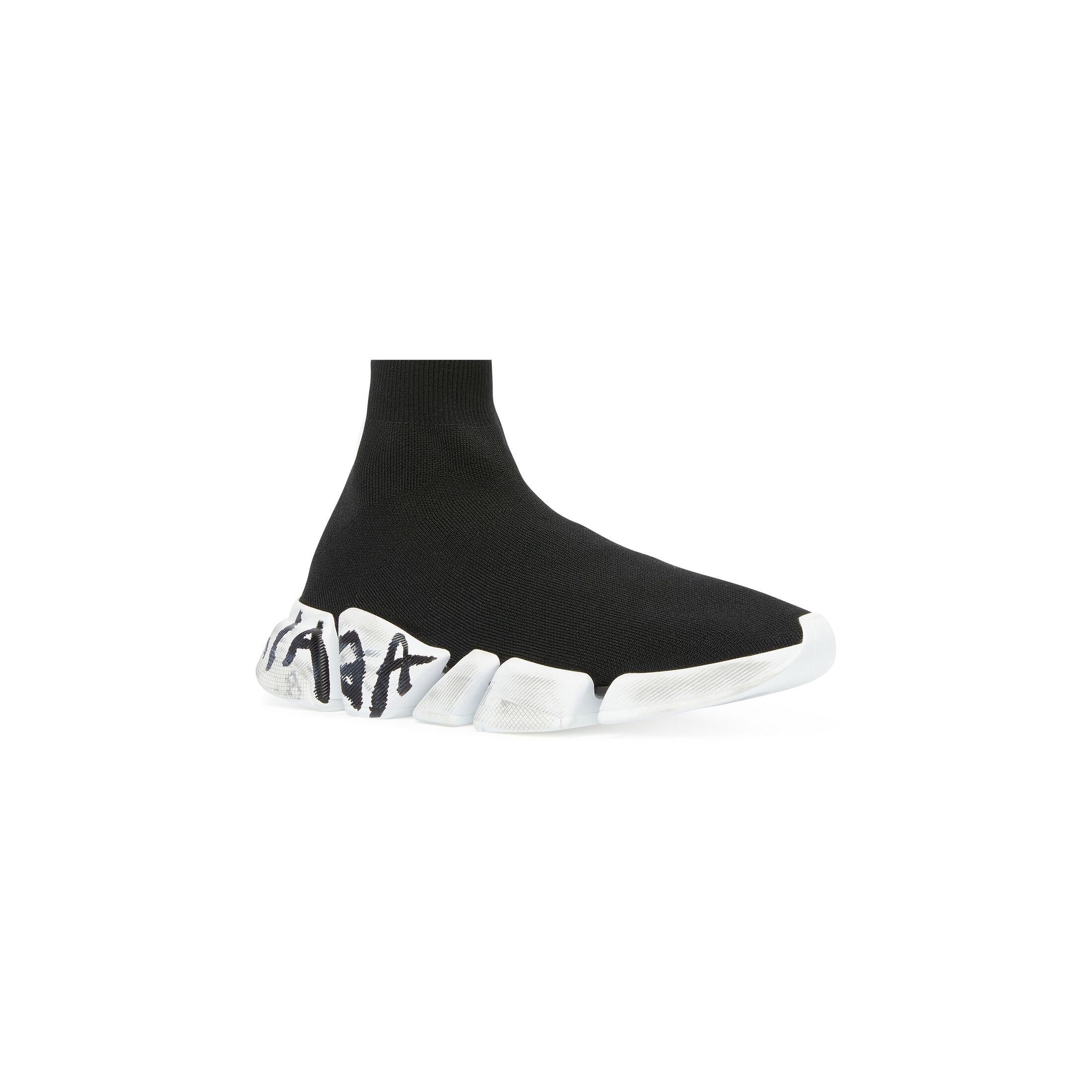 Giày Balenciaga Speed 2.0 Graffiti Recycled Knit Sneaker Nữ Đen Trắng