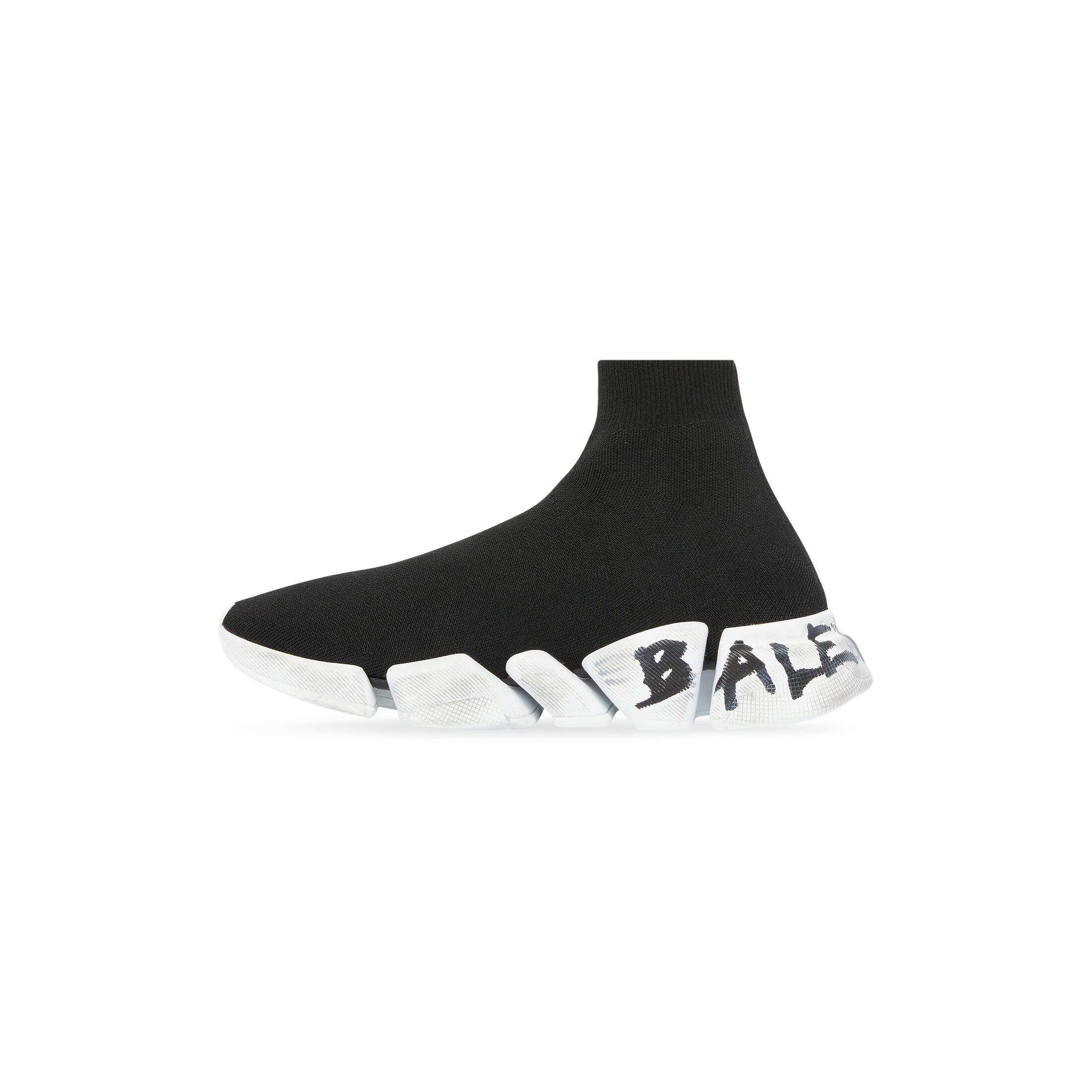 Giày Balenciaga Speed 2.0 Graffiti Recycled Knit Sneaker Nữ Đen Trắng