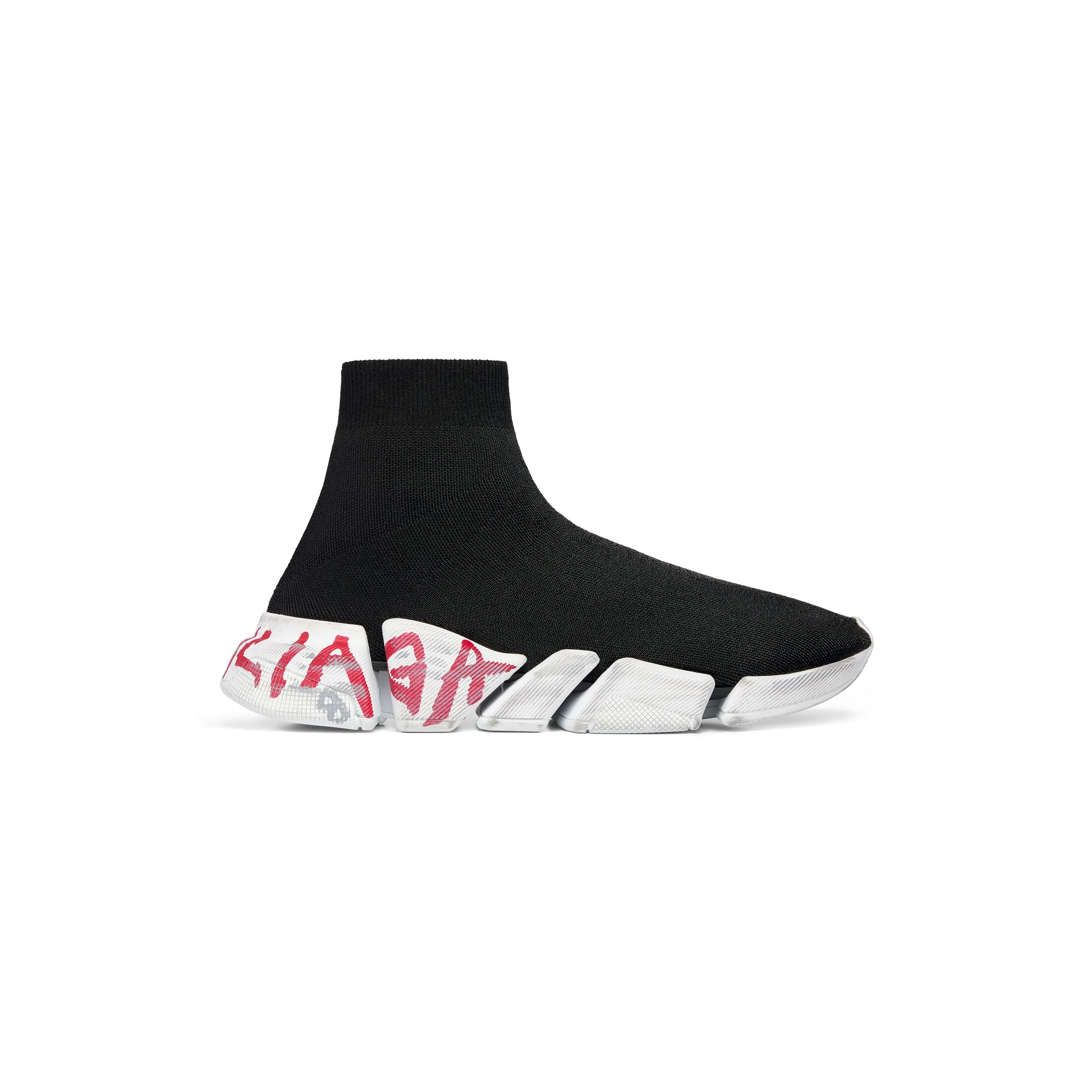 Giày Balenciaga Speed 2.0 Graffiti Recycled Knit Sneaker Nữ Đen Trắng Đỏ