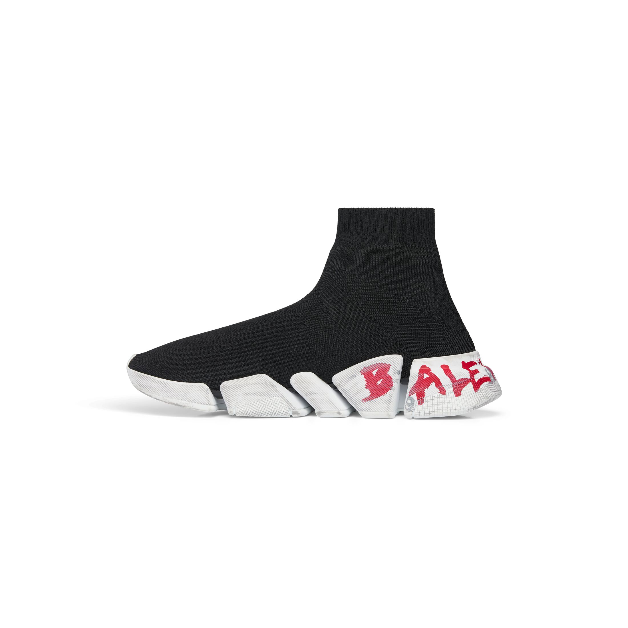 Giày Balenciaga Speed 2.0 Graffiti Recycled Knit Sneaker Nữ Đen Trắng Đỏ