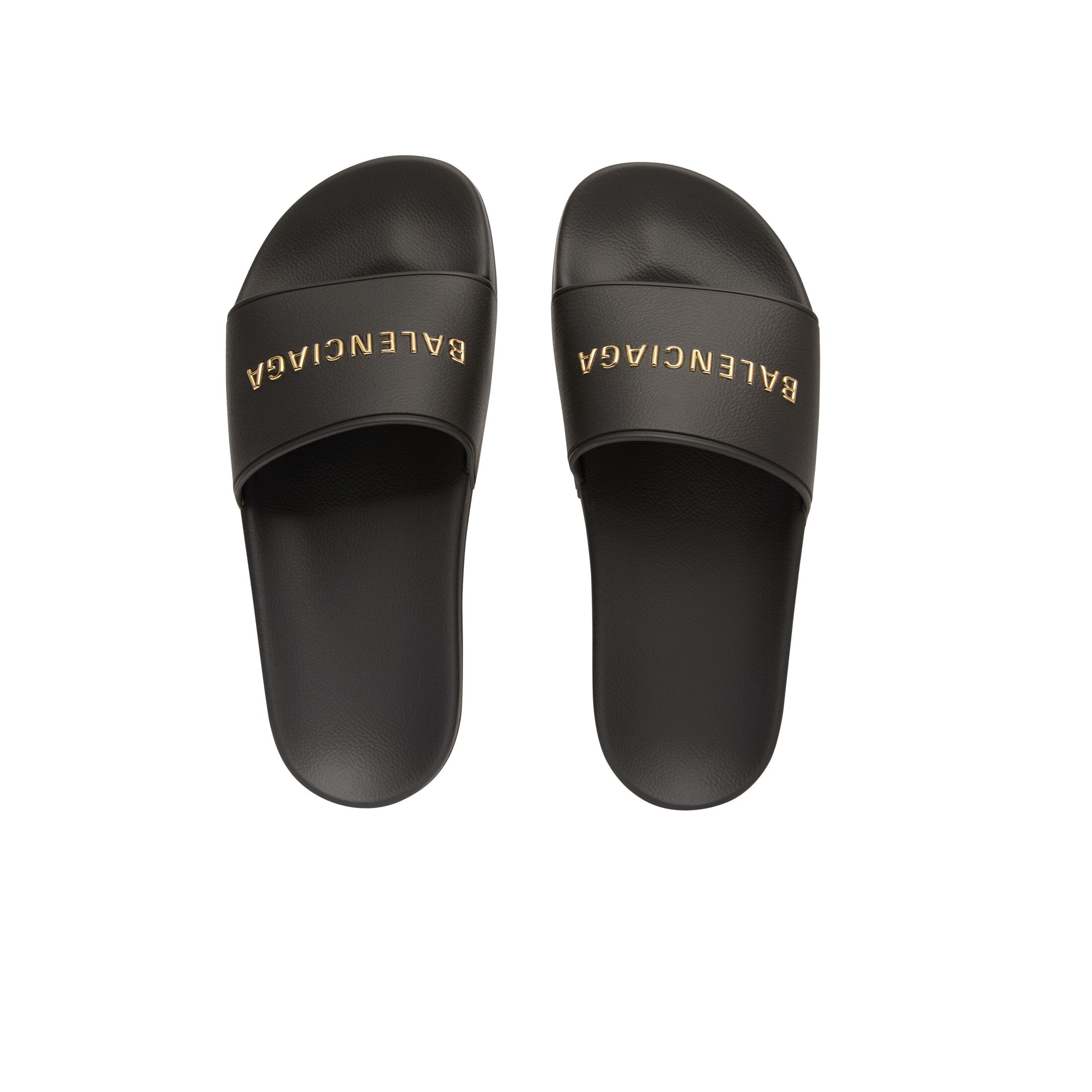 Dép Balenciaga Pool Slide Sandal Nữ Đen Chữ Vàng