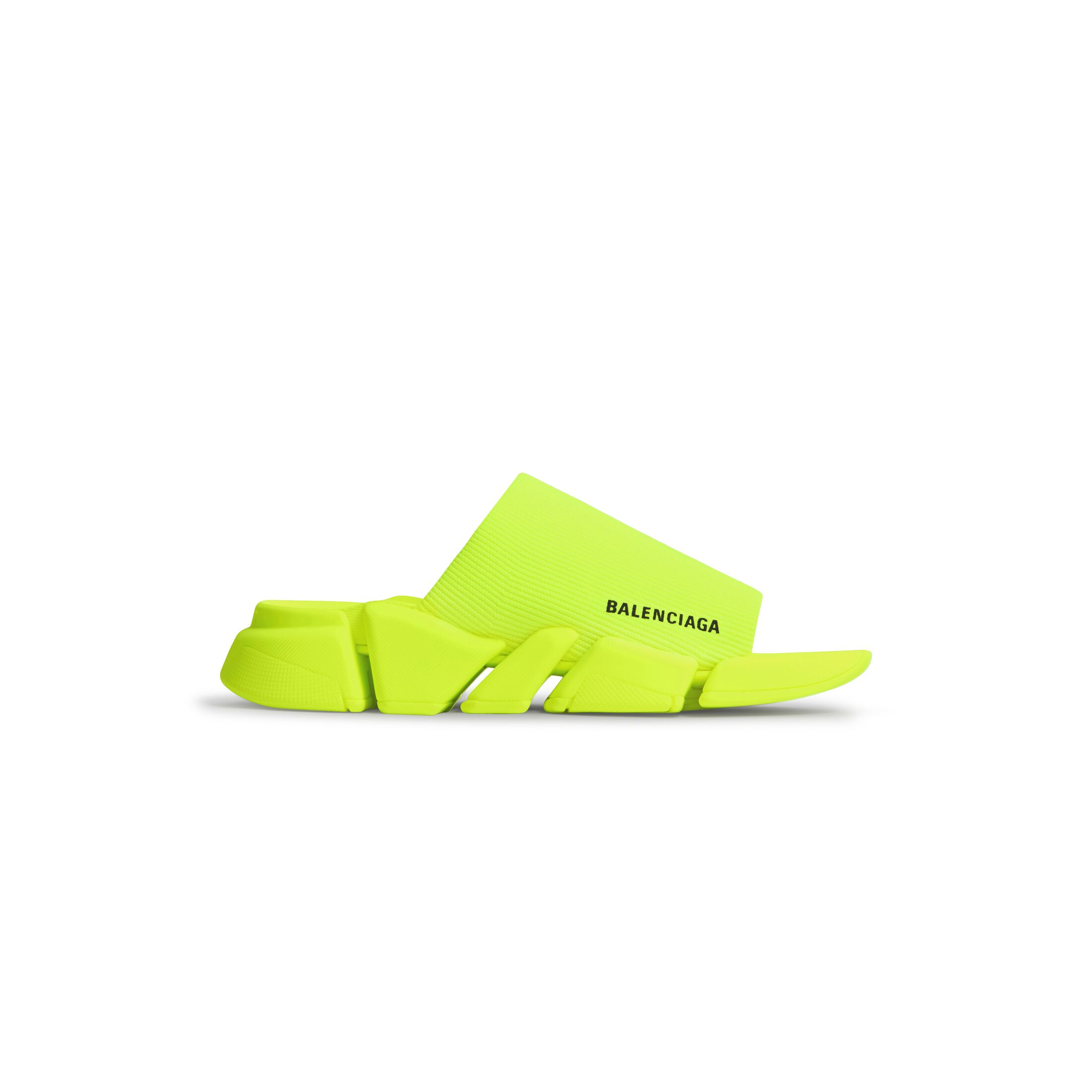 Dép Balenciaga Speed 2.0 Recycled Knit Slide Sandal Nữ Vàng Neon