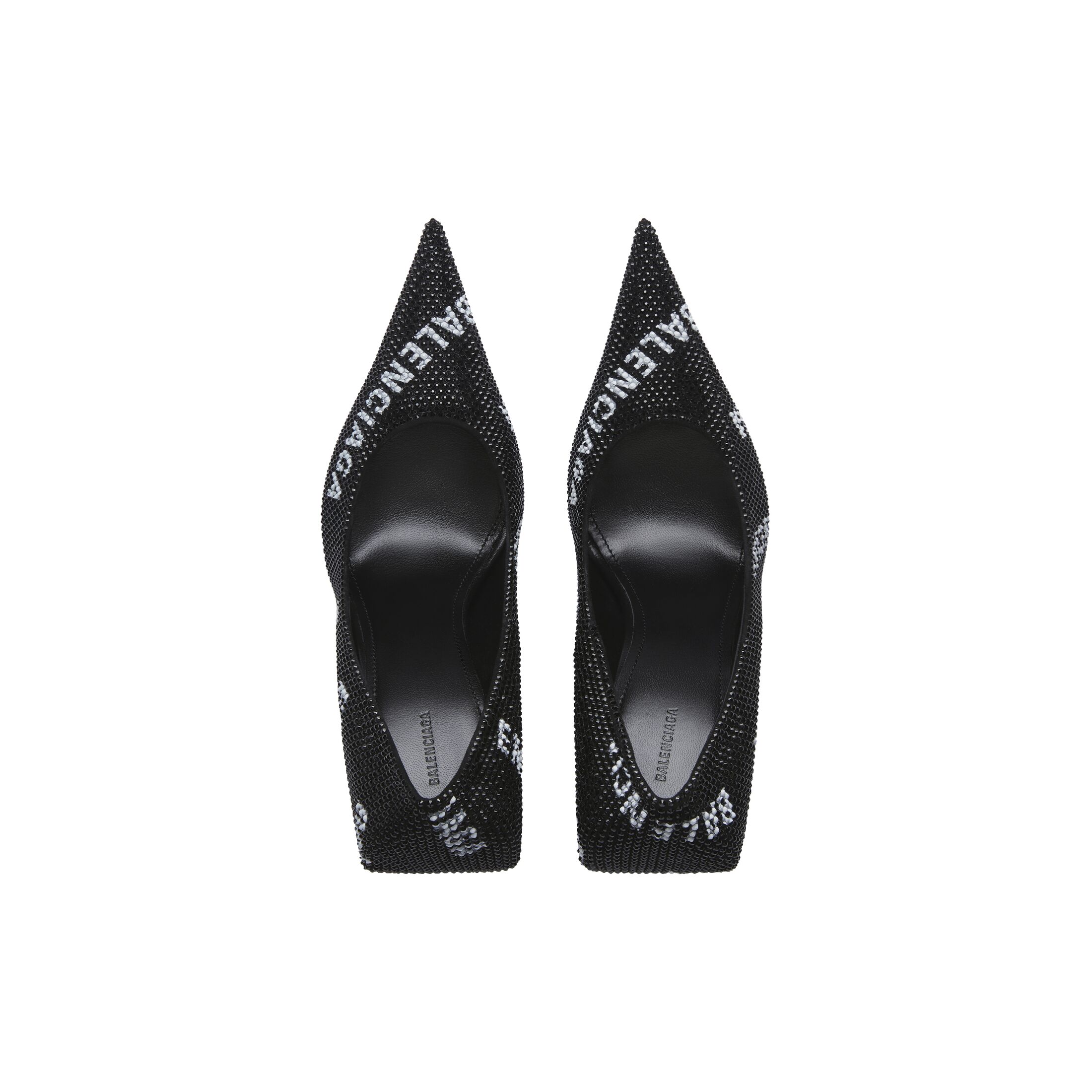 Giày Balenciaga Square Knife 110Mm Pump With Allover Logo Rhinestones Nữ Đen