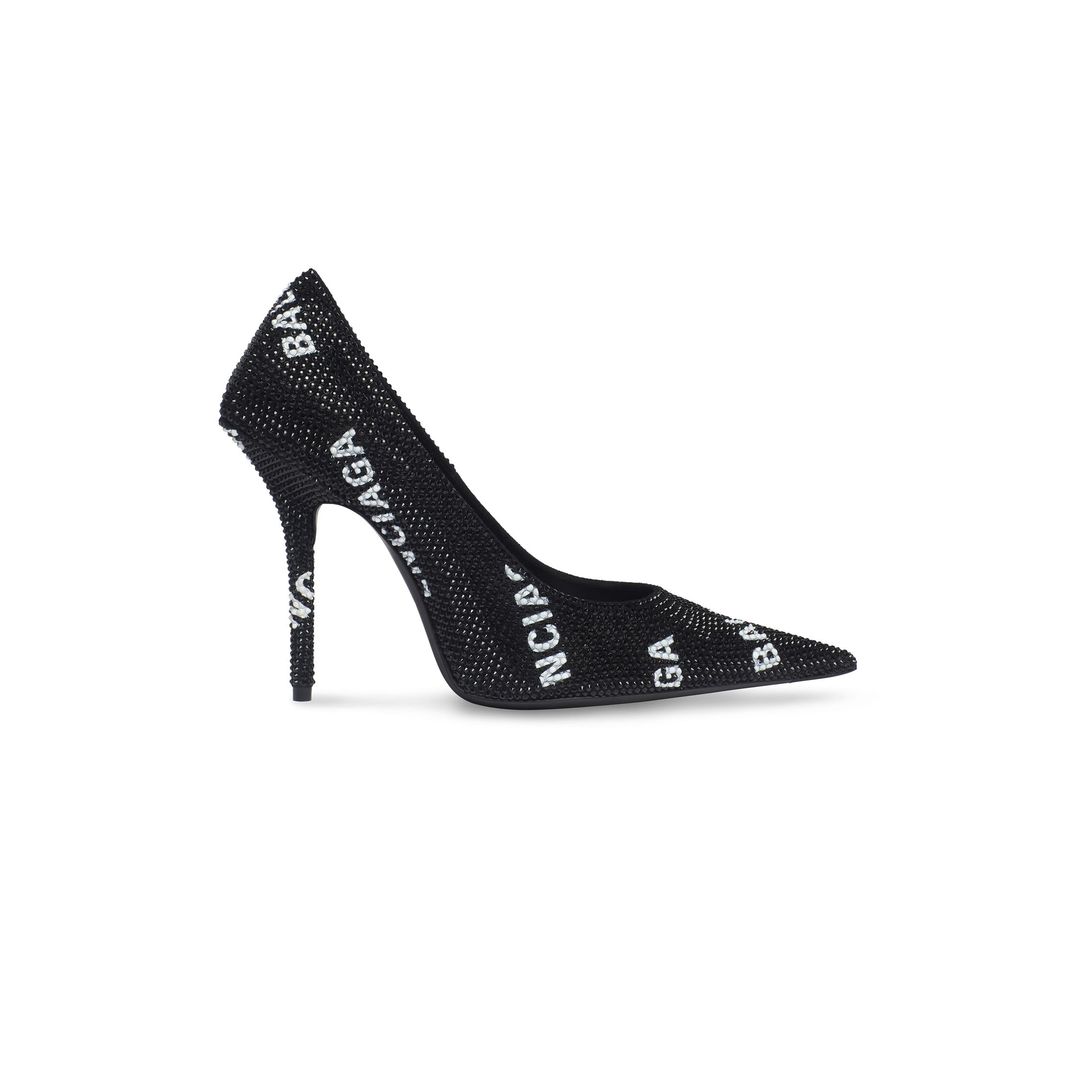 Giày Balenciaga Square Knife 110Mm Pump With Allover Logo Rhinestones Nữ Đen