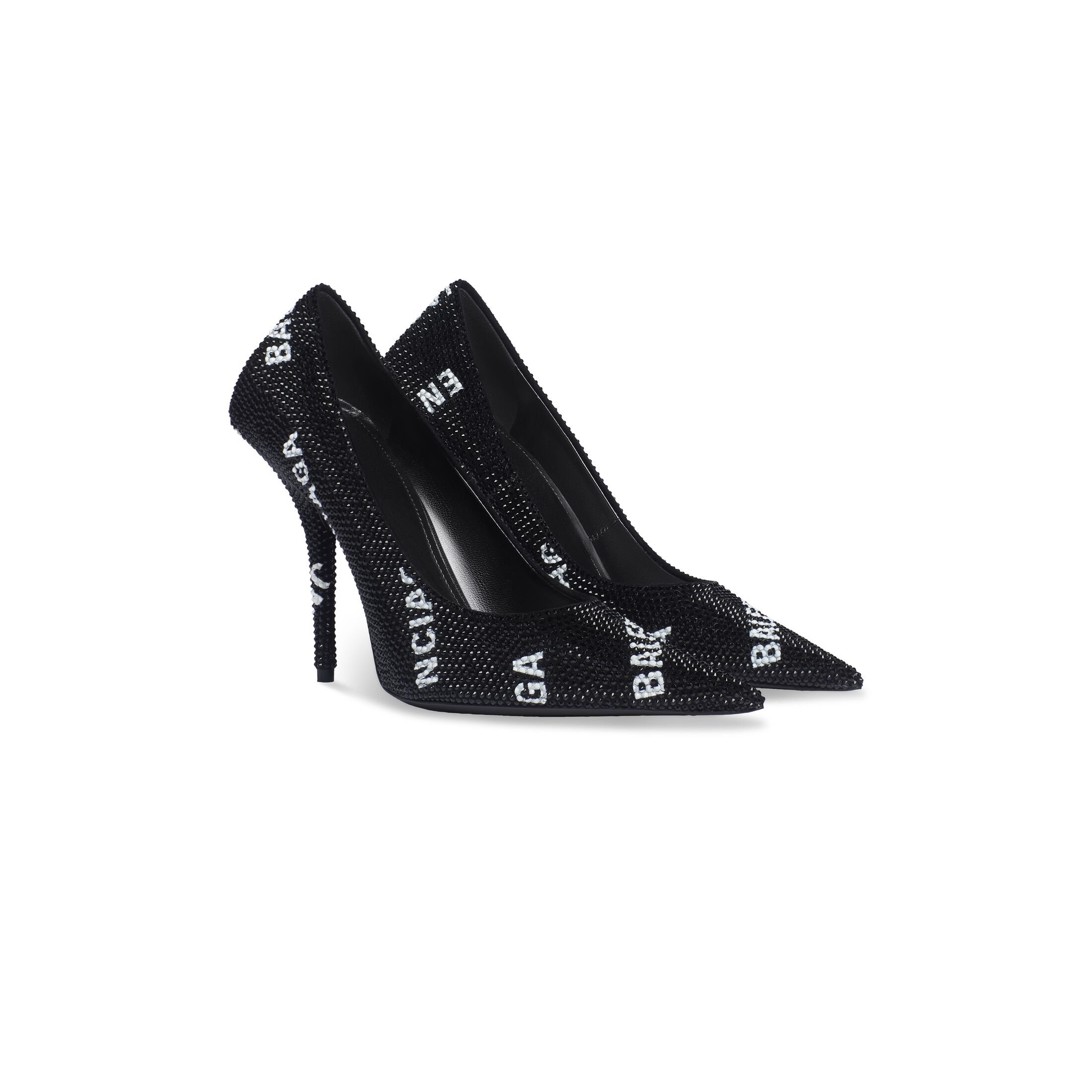 Giày Balenciaga Square Knife 110Mm Pump With Allover Logo Rhinestones Nữ Đen