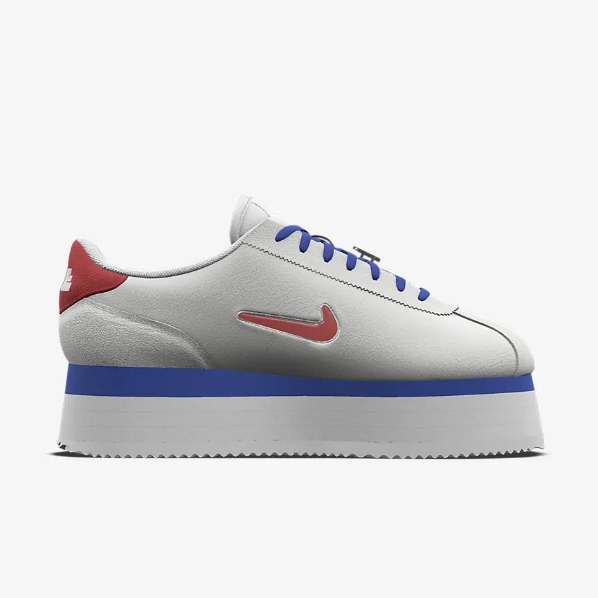 Giày Nike Cortez Platform Unlocked By You Nữ Trắng Xanh Đỏ