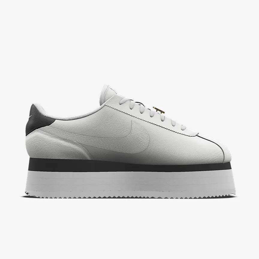 Giày Nike Cortez Platform Unlocked By You Nữ Trắng Đen