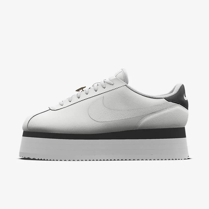 Giày Nike Cortez Platform Unlocked By You Nữ Trắng Đen