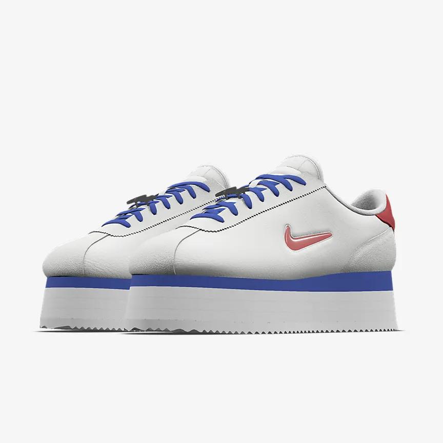 Giày Nike Cortez Platform Unlocked By You Nữ Trắng Xanh Đỏ