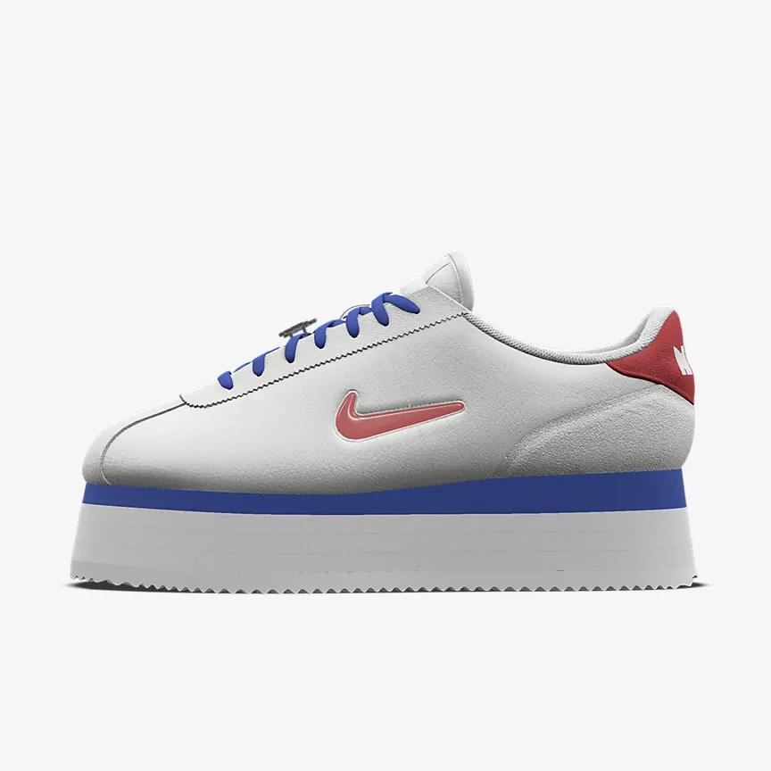 Giày Nike Cortez Platform Unlocked By You Nữ Trắng Xanh Đỏ