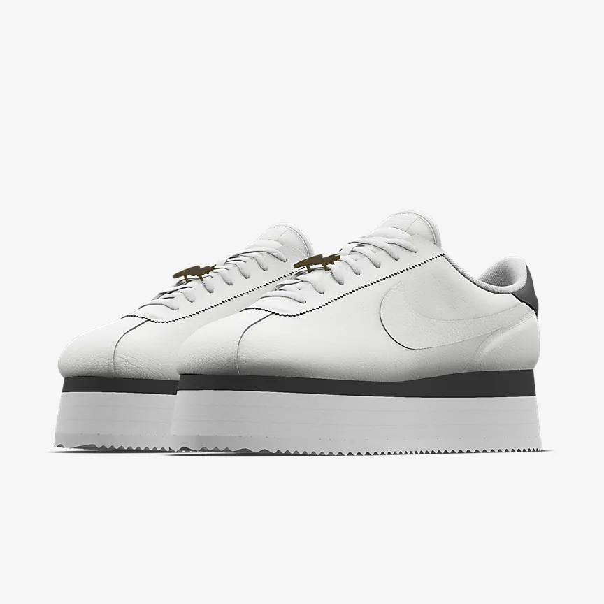 Giày Nike Cortez Platform Unlocked By You Nữ Trắng Đen