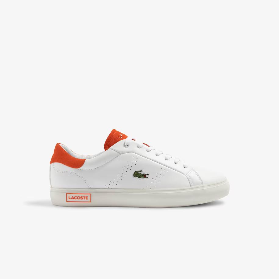 Giày Lacoste Powercourt 2.0 Orange Leather Sneakers Nam Trắng Cam