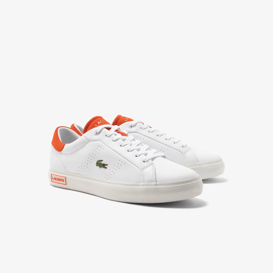 Giày Lacoste Powercourt 2.0 Orange Leather Sneakers Nam Trắng Cam