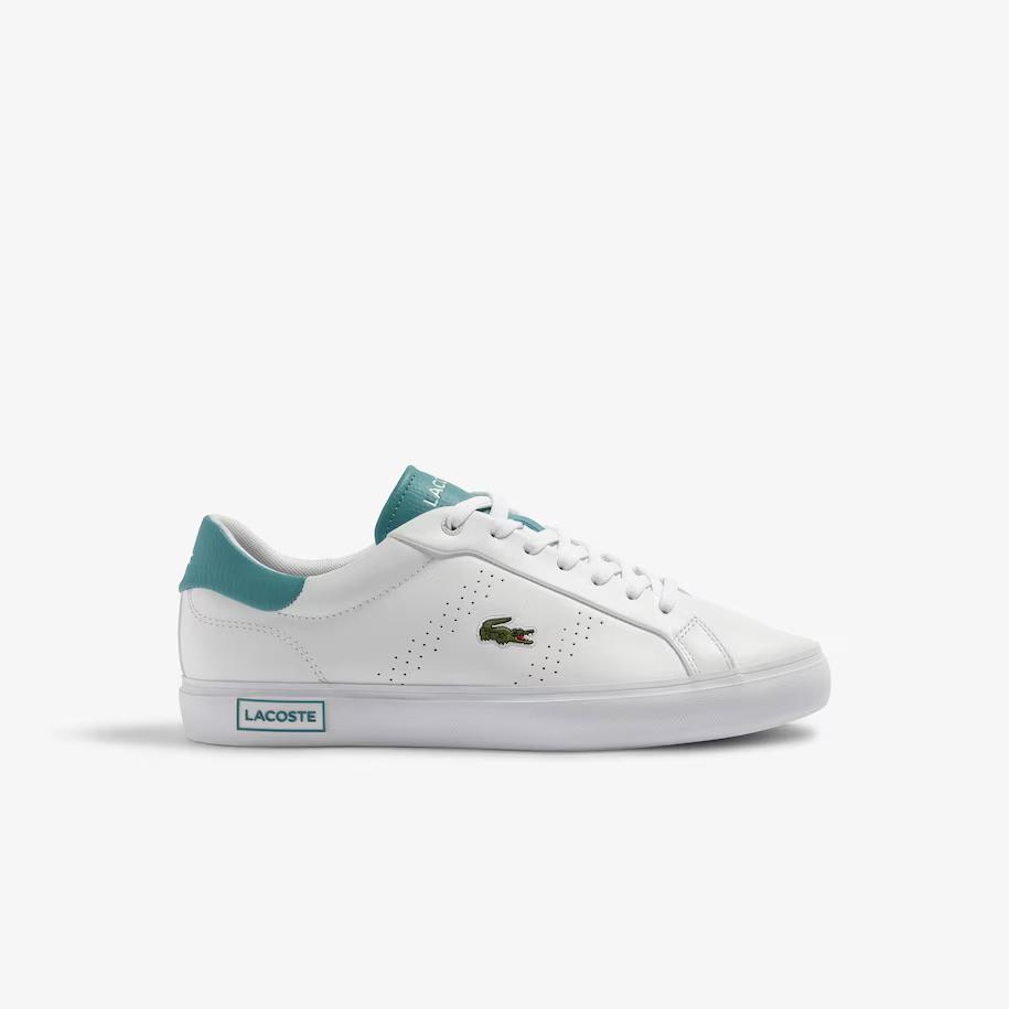 Giày Lacoste Powercourt 2.0 Turquoise Leather Sneakers Nam Trắng Xanh