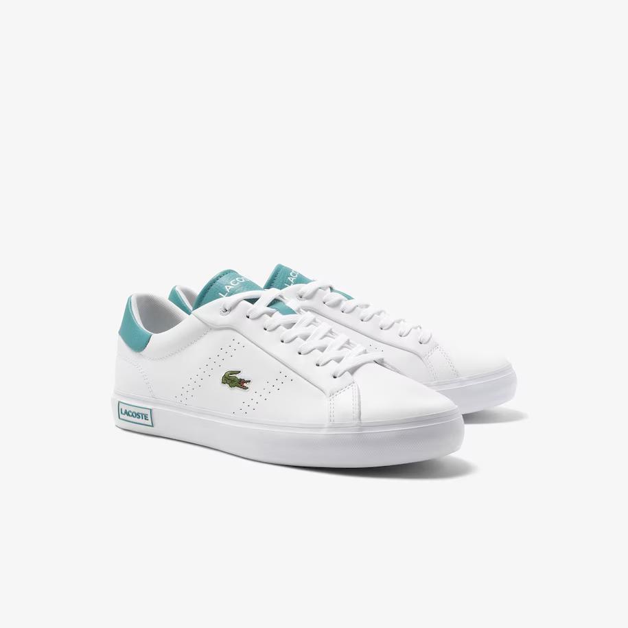 Giày Lacoste Powercourt 2.0 Turquoise Leather Sneakers Nam Trắng Xanh