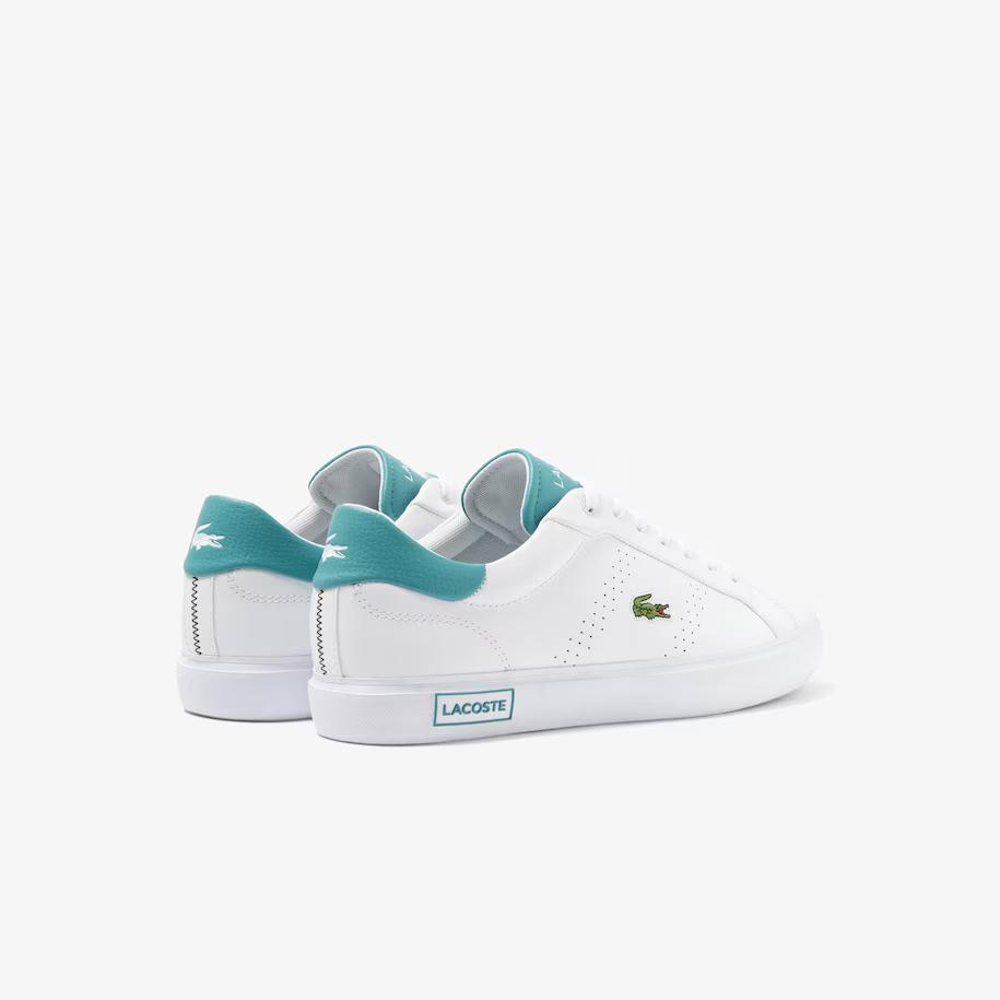 Giày Lacoste Powercourt 2.0 Turquoise Leather Sneakers Nam Trắng Xanh