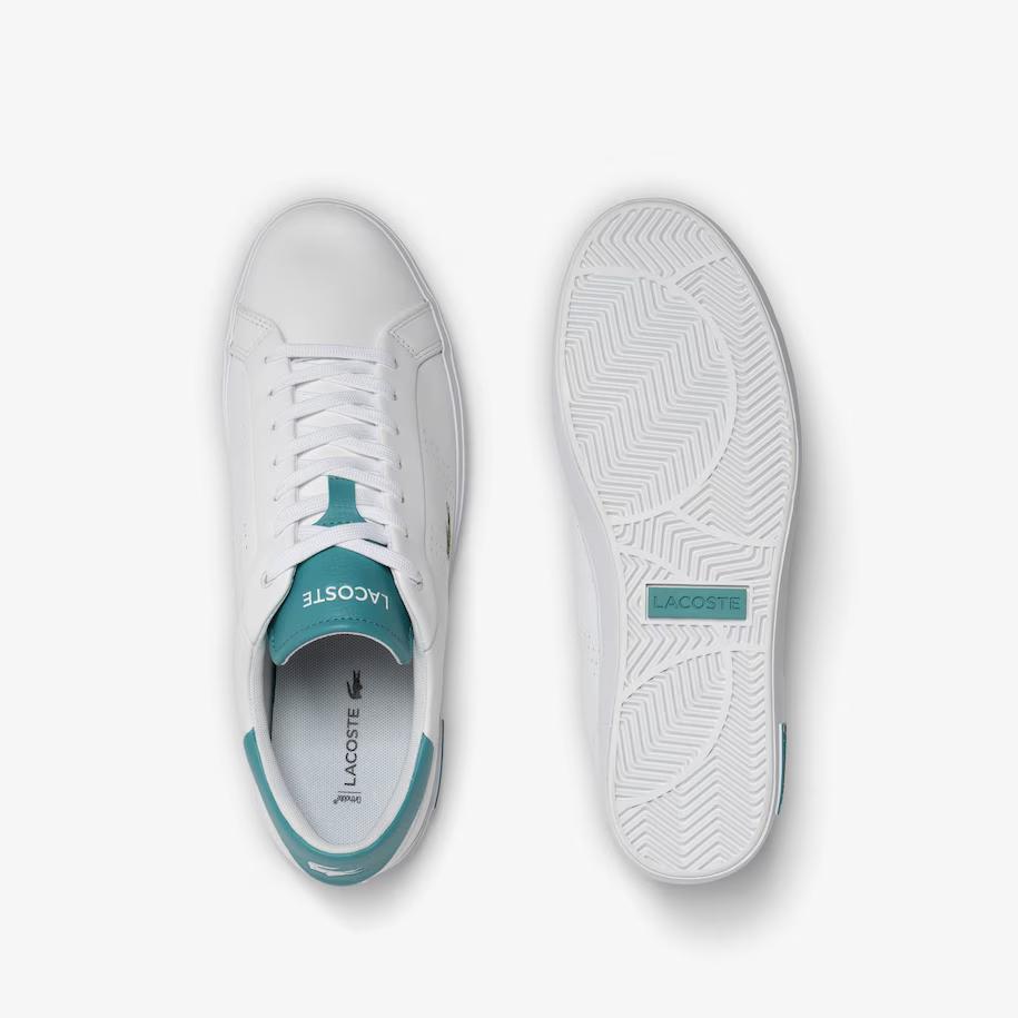 Giày Lacoste Powercourt 2.0 Turquoise Leather Sneakers Nam Trắng Xanh