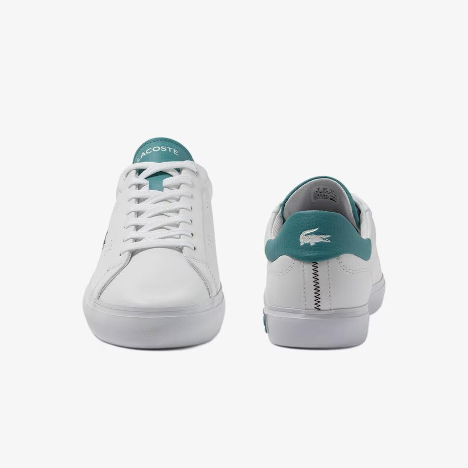 Giày Lacoste Powercourt 2.0 Turquoise Leather Sneakers Nam Trắng Xanh