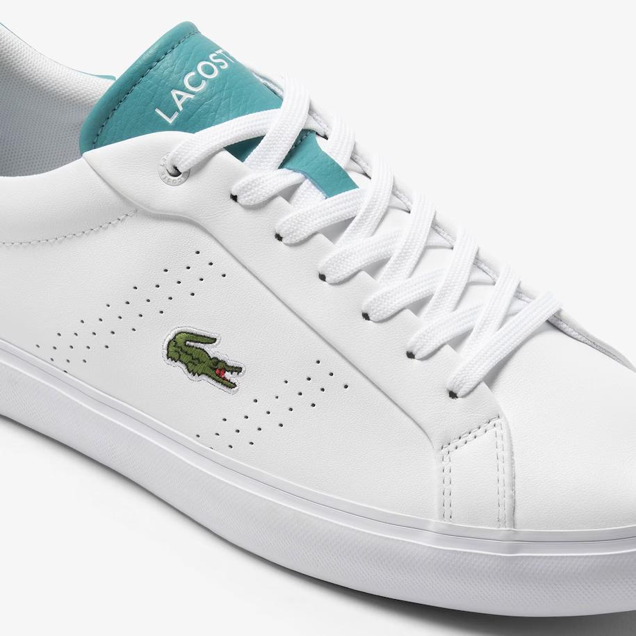 Giày Lacoste Powercourt 2.0 Turquoise Leather Sneakers Nam Trắng Xanh