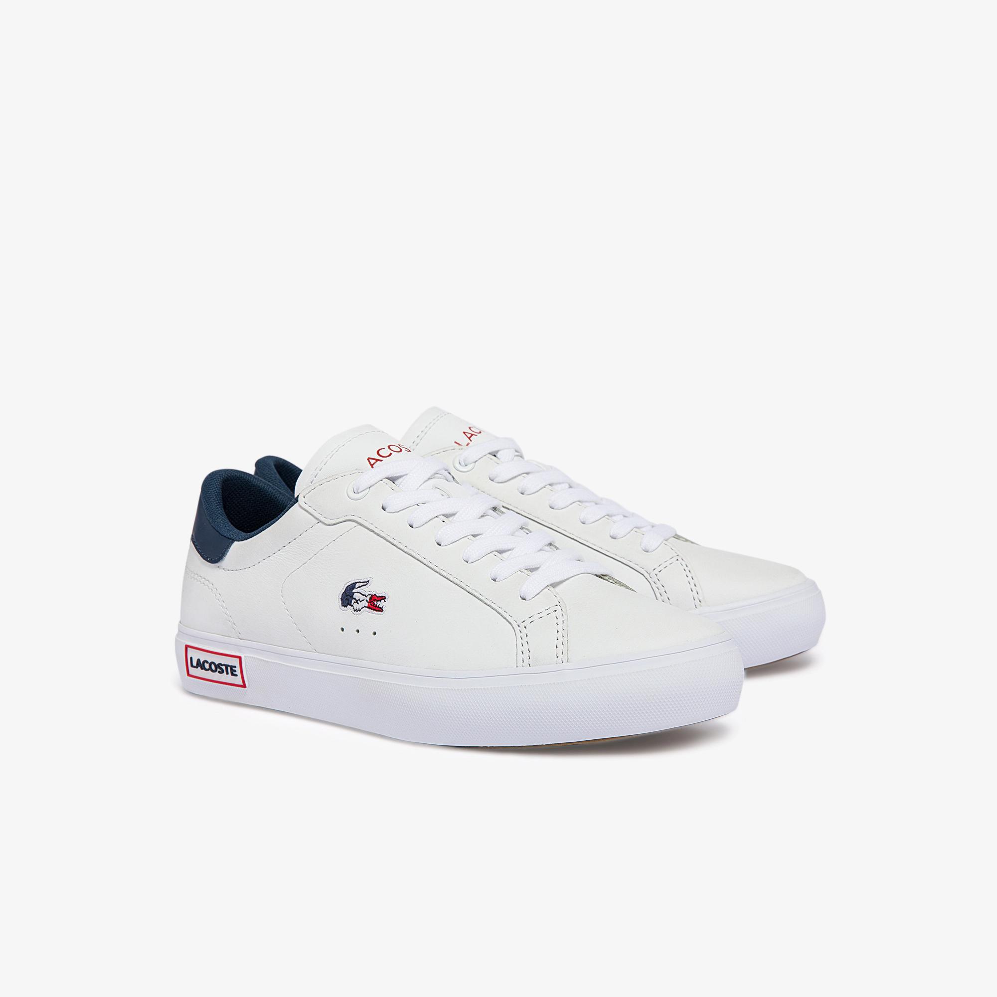 Giày Lacoste Powercourt Leather Multicolor Sneakers Nữ Trắng Xanh