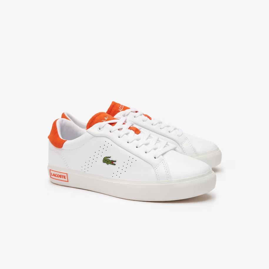 Giày Lacoste Powercourt 2.0 Orange Leather Sneakers Nữ Trắng Cam