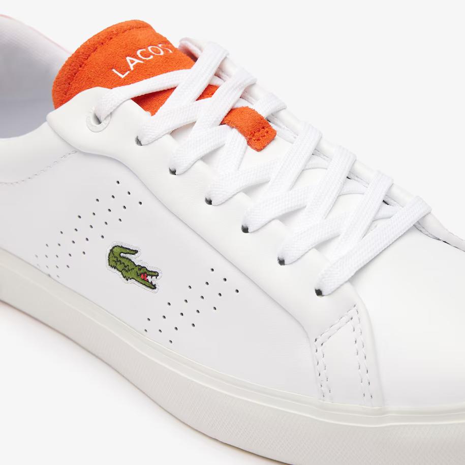 Giày Lacoste Powercourt 2.0 Orange Leather Sneakers Nữ Trắng Cam