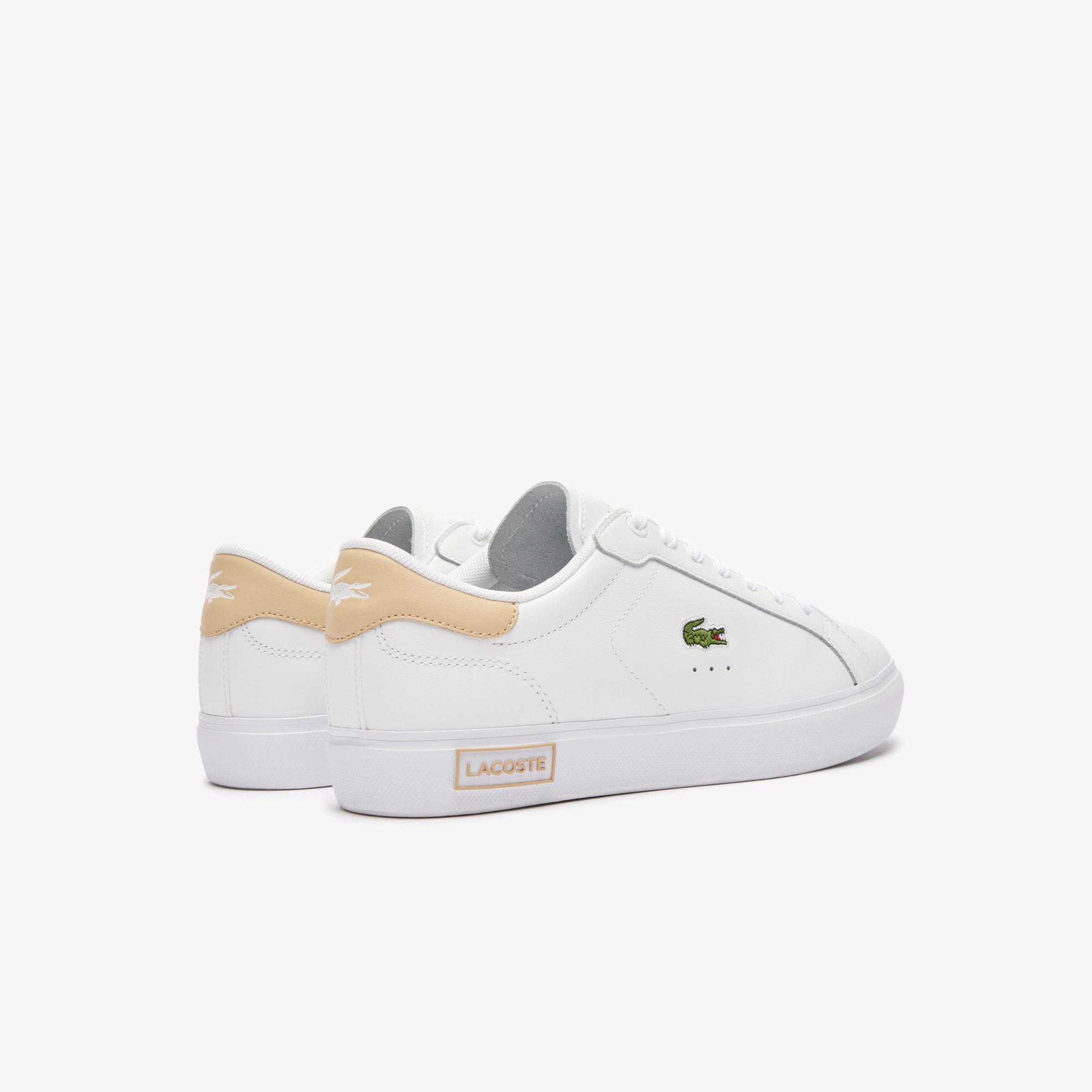 Giày Lacoste Powercourt Logo Tongue Leather Sneakers Nữ Trắng Be