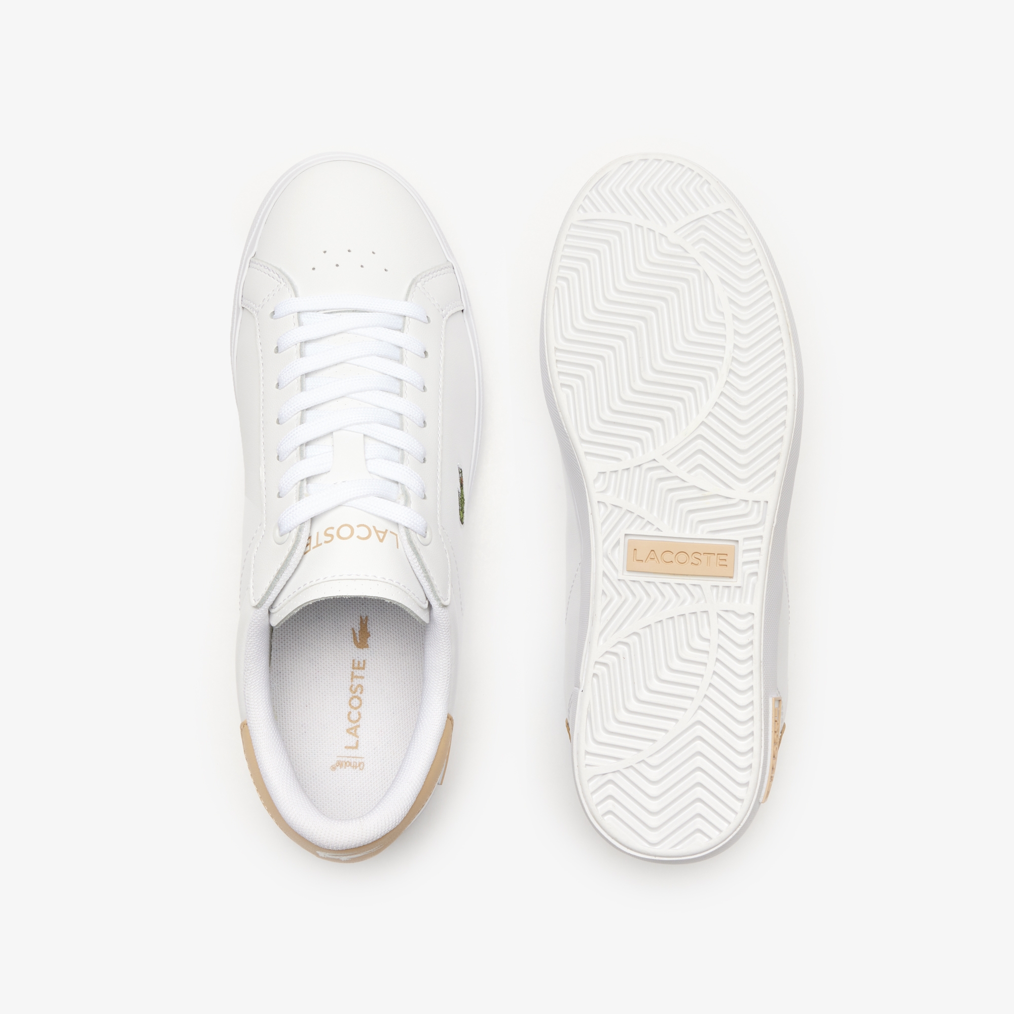 Giày Lacoste Powercourt Logo Tongue Leather Sneakers Nữ Trắng Be