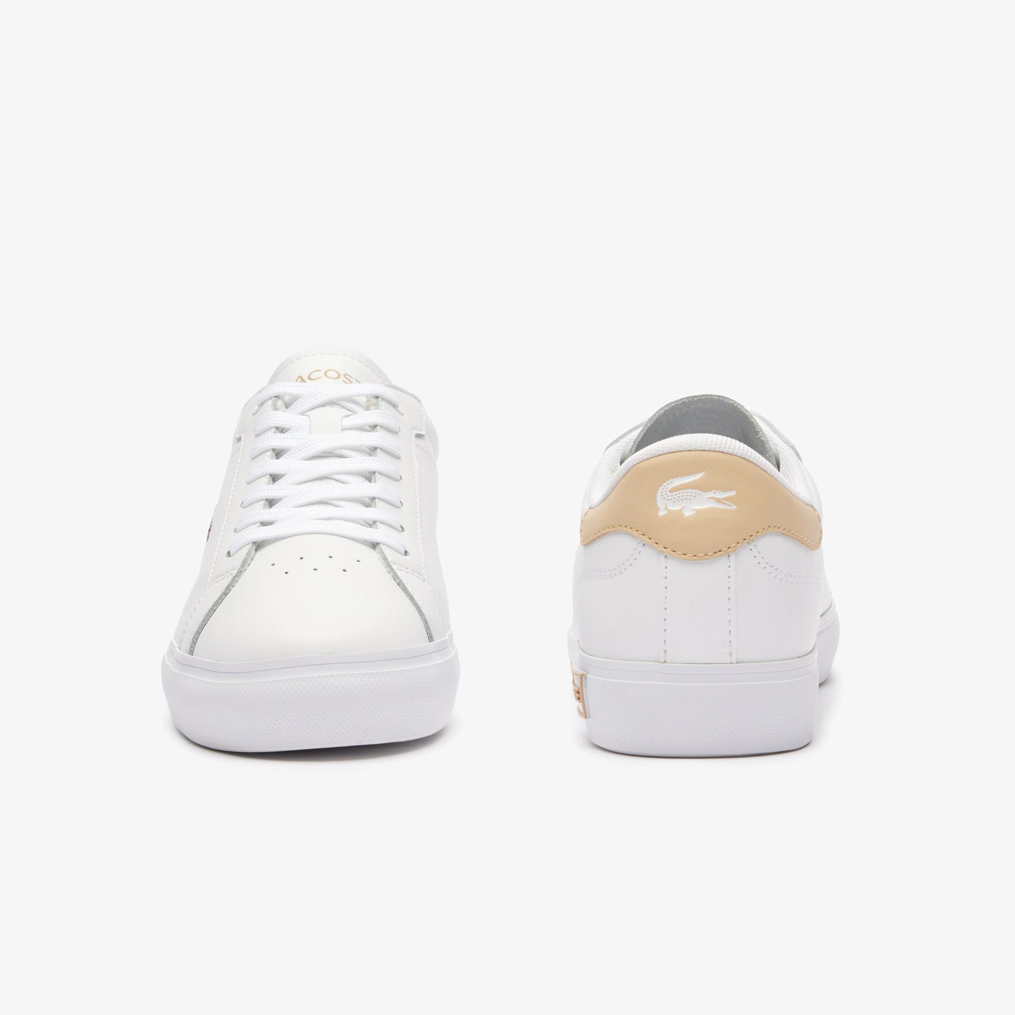 Giày Lacoste Powercourt Logo Tongue Leather Sneakers Nữ Trắng Be