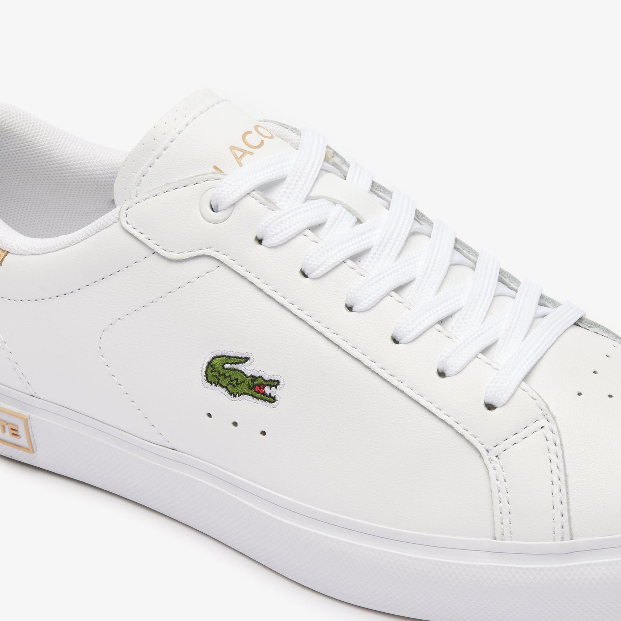 Giày Lacoste Powercourt Logo Tongue Leather Sneakers Nữ Trắng Be