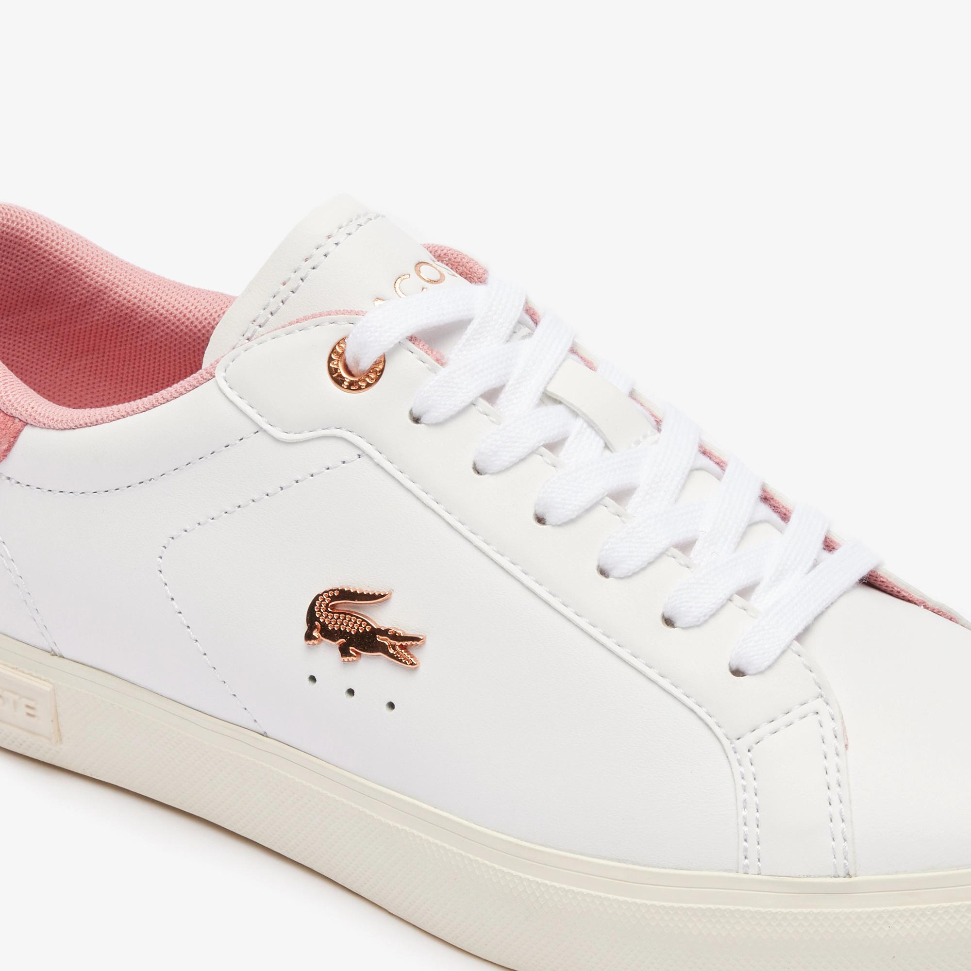 Giày Lacoste Powercourt Leather Sneakers Nữ Trắng Hồng